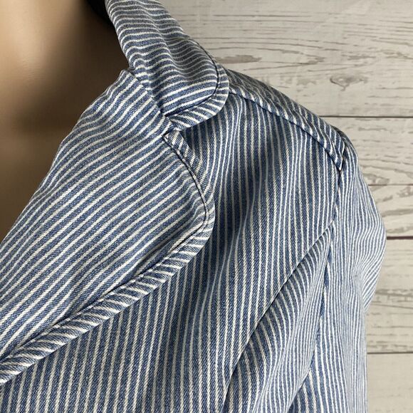 Forever Twentyone Boutique Cropped Jacket Small Blue White Striped Denim Unique - Picture 4 of 12